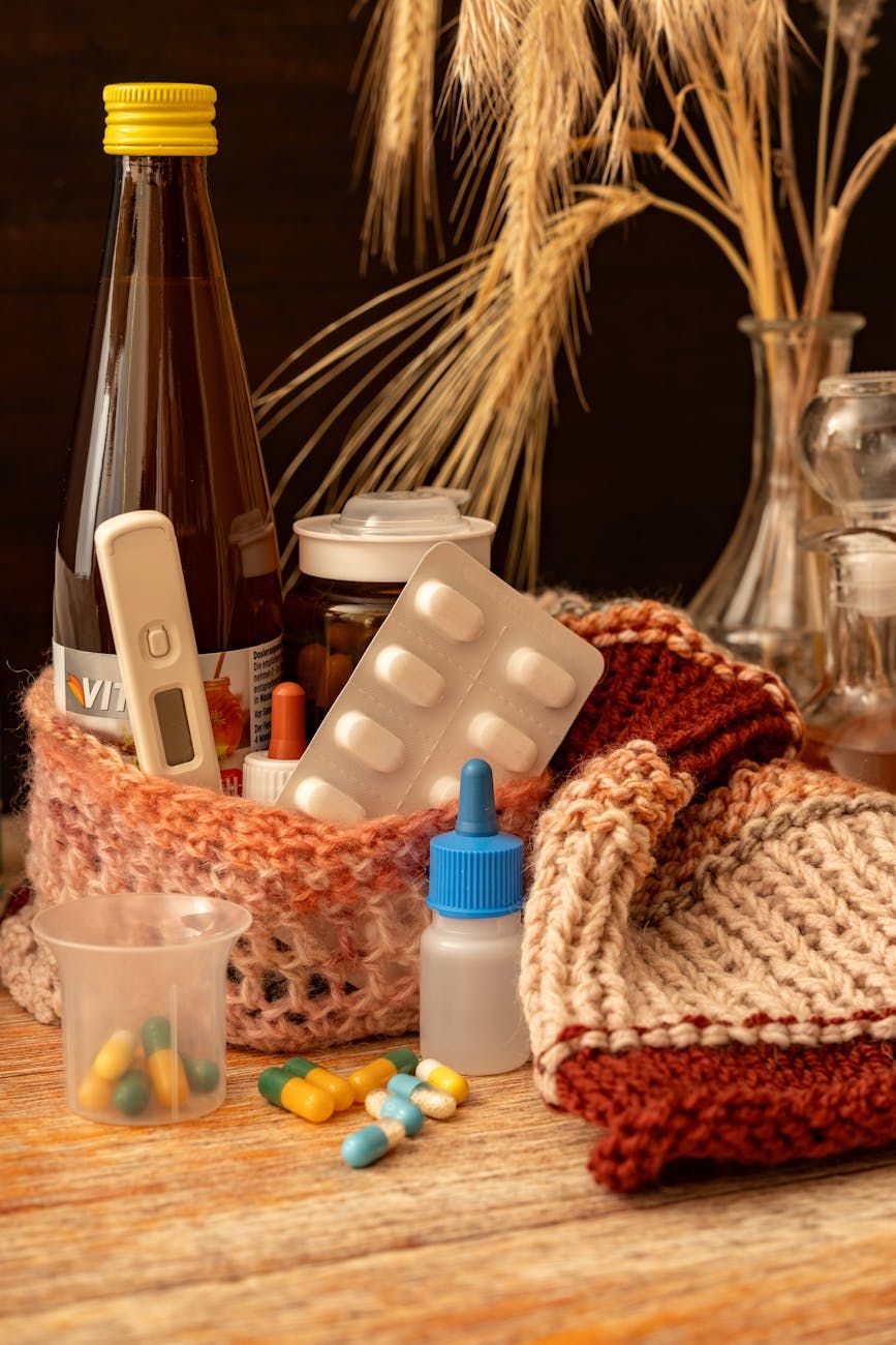 pharmacy products, cold season remedies, immune support, cough syrups, nasal sprays, herbal teas, vitamins and minerals, flu relief, throat lozenges, over-the-counter medicine